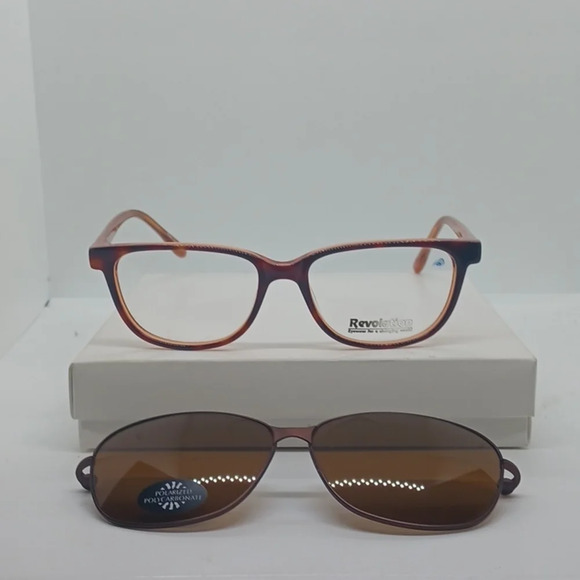 NWT WOMEN'S REVOLUTION EYEGLASS FRAMES CLIP ON SUNGLASSES 780 BROWN - Picture 1 of 6